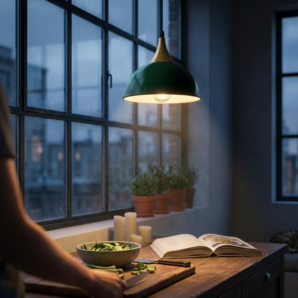 E27 Metal Pendant Light 21cm Dome Dimmable ~6265