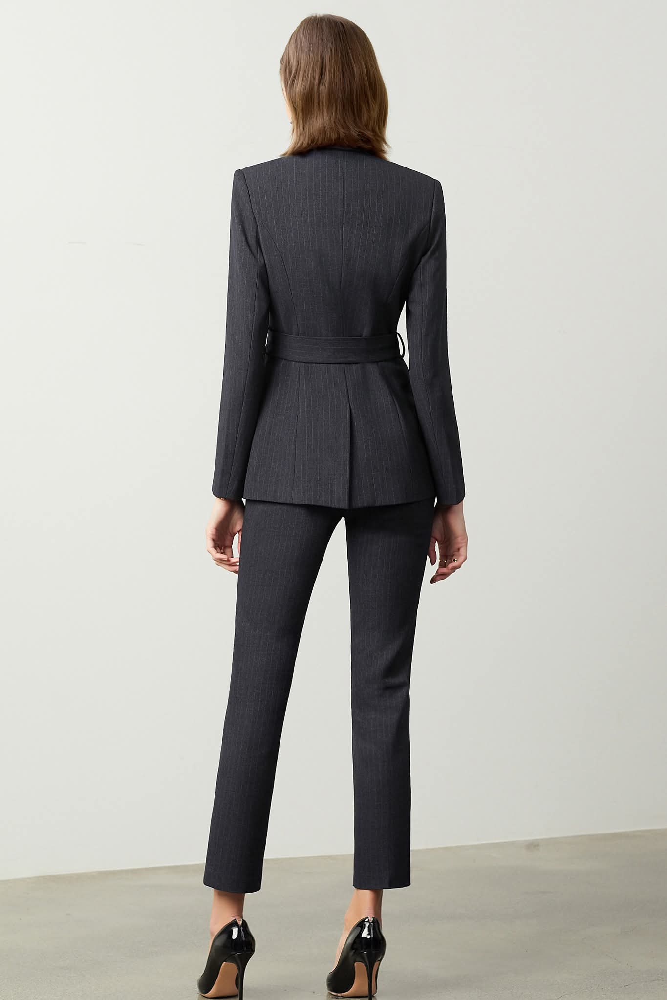 The Noir Élan Belted Stripped Suit