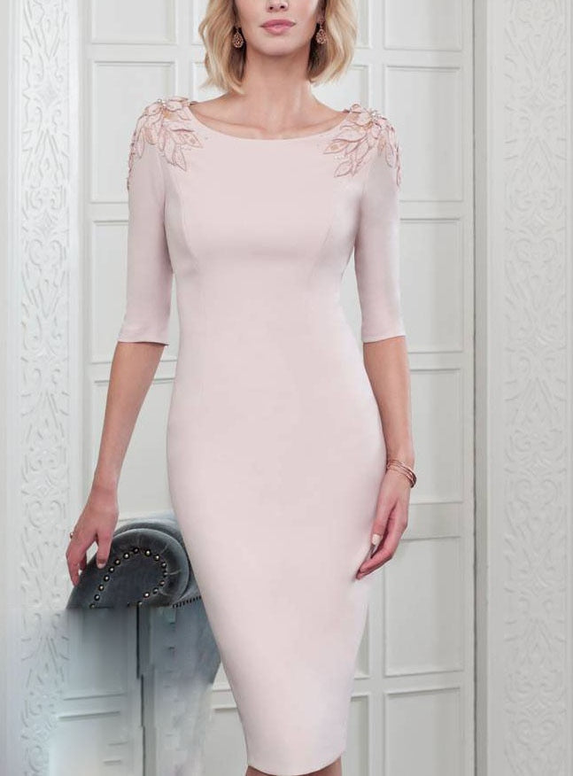 Pale pink lace embellished shoulder mother of the bride dress-1