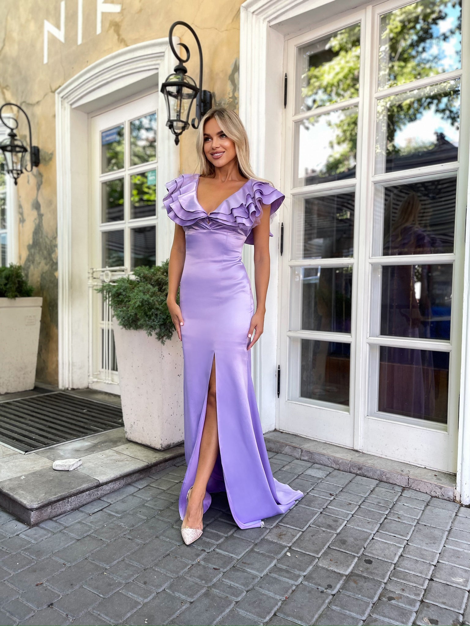 summer wedding guest dress maxi dress with leg split long purple gown for summer