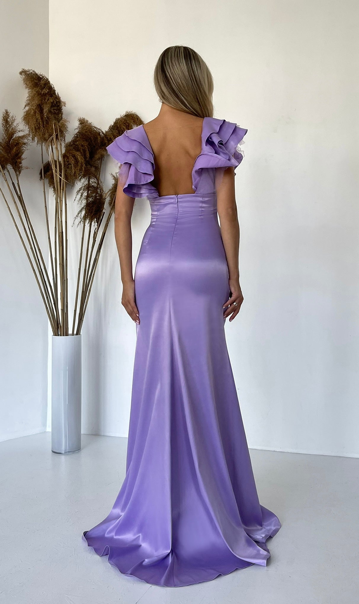 Purple Satin Maxi Dress UK | Open Back Dress
