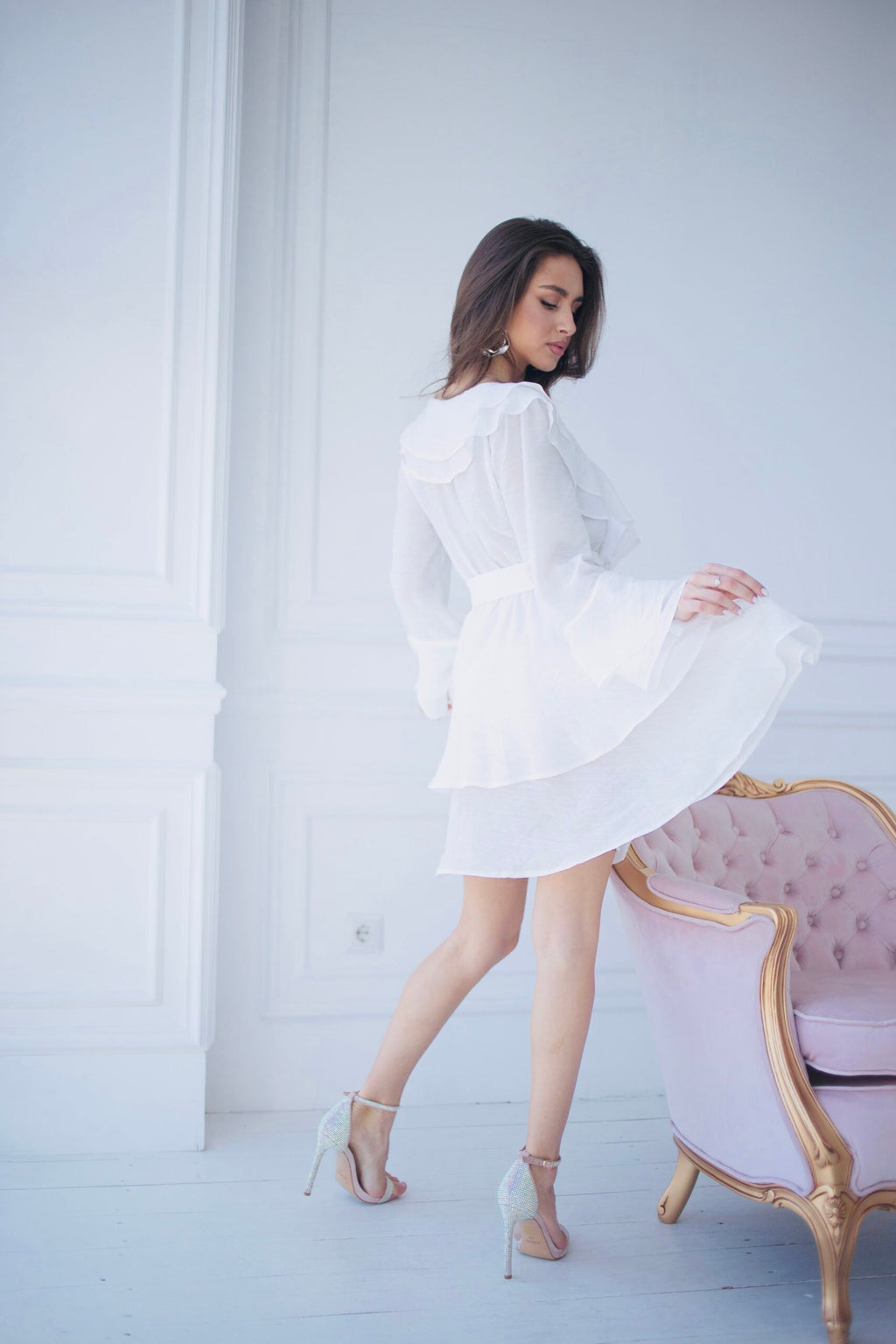 ruffled boho dress with lingerie sleeve