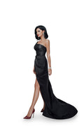couture gown, evening dress, luxury black dress, wedding guest outfit, formal long dress