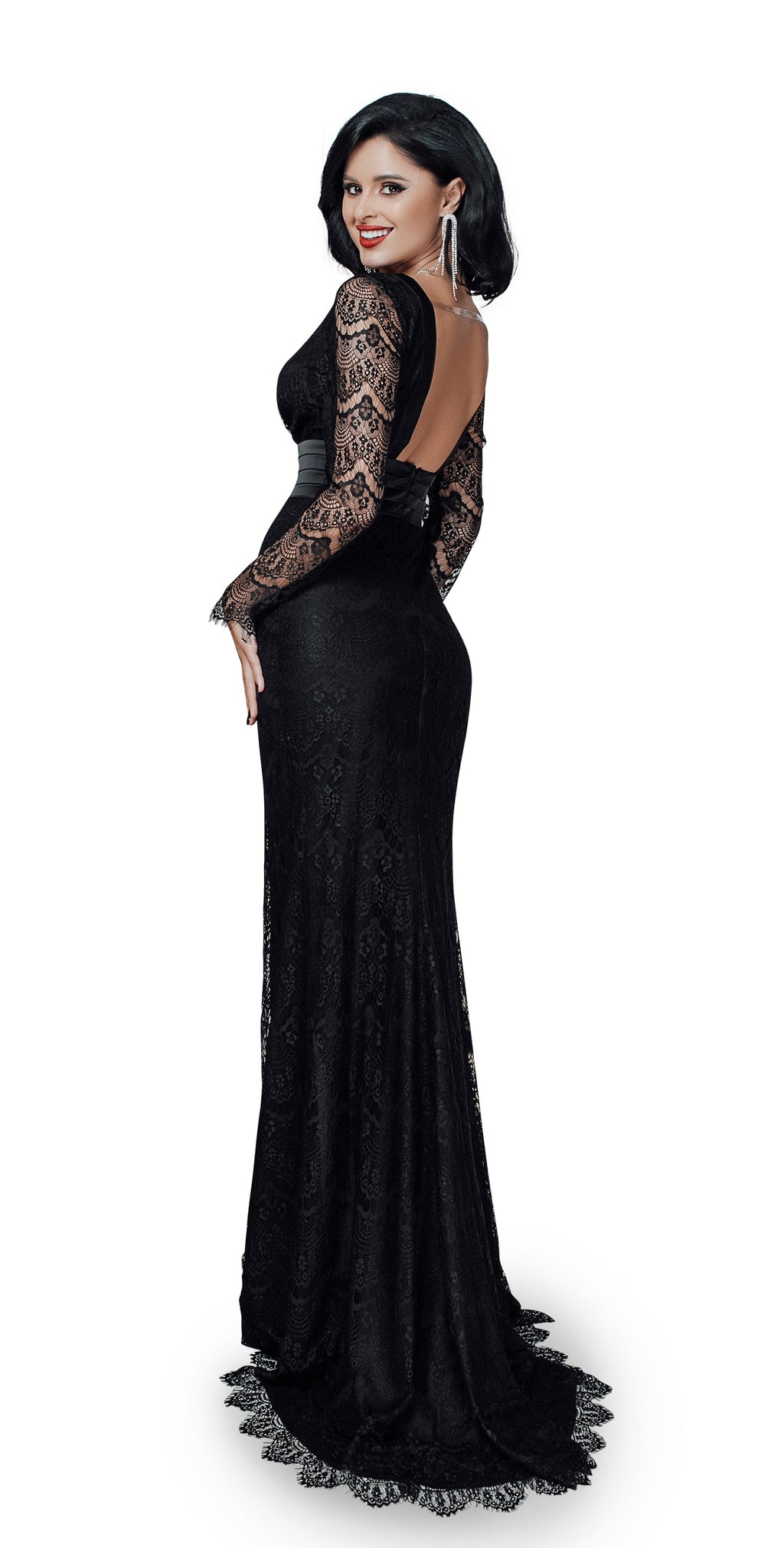 Lace Evening Gown – Elegant Black Tie Lace Dress, Wedding Guest Maxi Dress-20