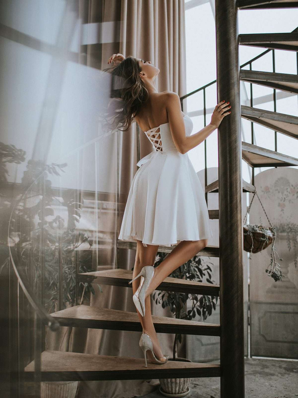 Short Wedding Dress Corset | A-Line Circle Skirt | Off Shoulder | GLOWSYOU-16