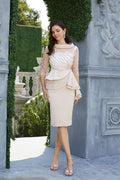 Champagne peplum lace appliqued mother of the bride dress-1