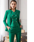 Green 3-piece midi pants suit with double breasted vest (UK size 10)-1