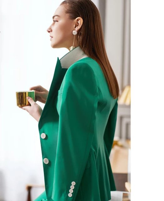 Green 3-piece midi pants suit with double breasted vest (UK size 10)-2