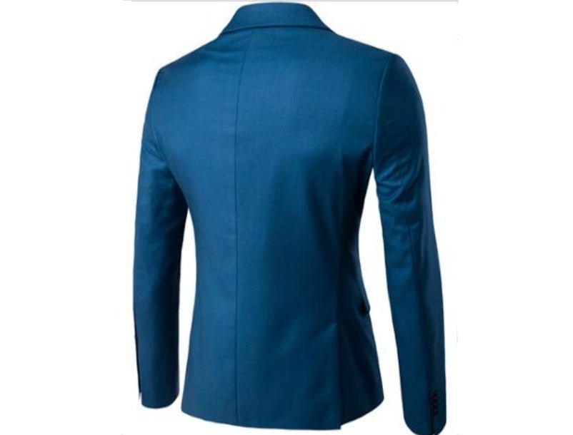 Teal blue 3-piece cotton suit with pocket square decoration-4